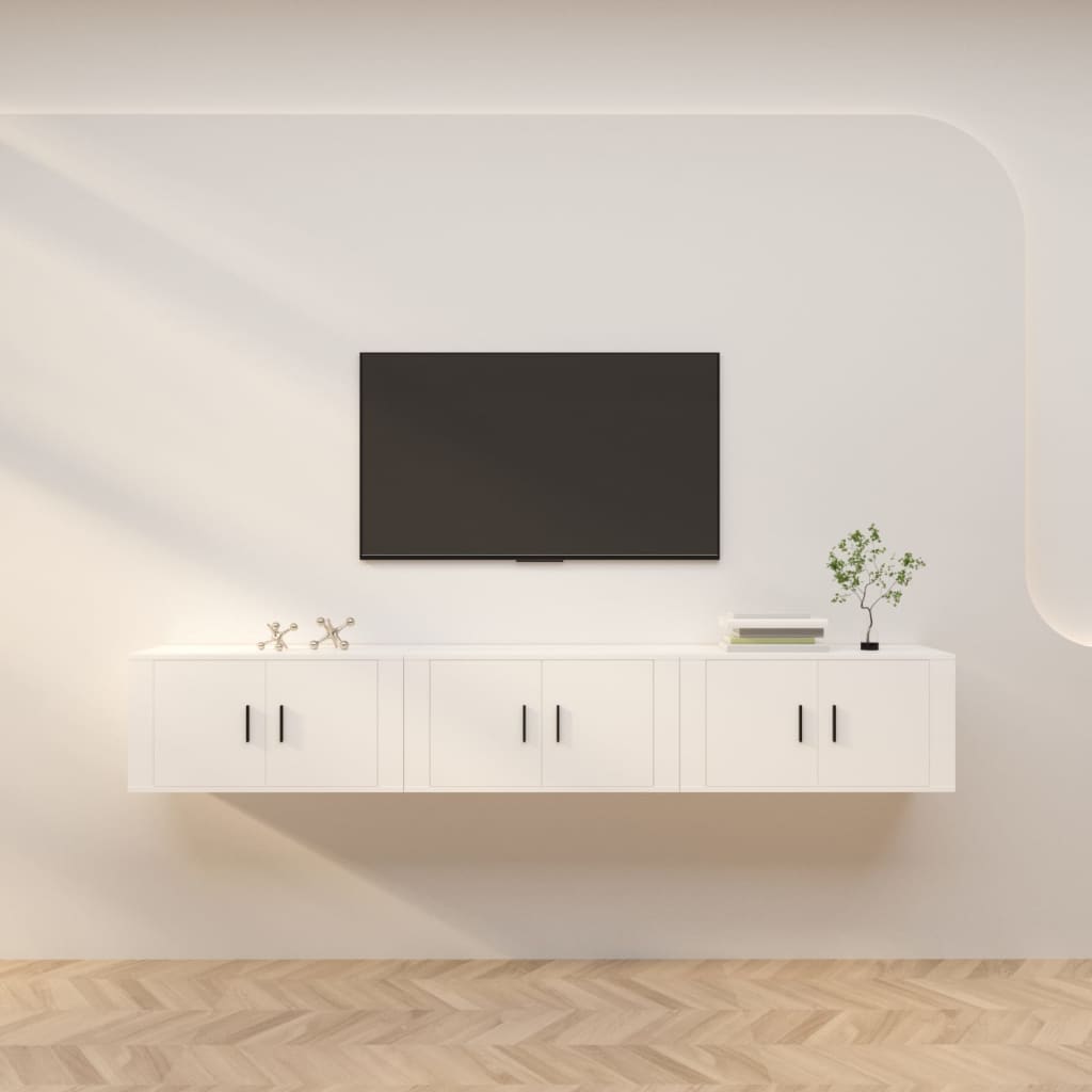 Wall-mounted TV cabinets, 3 pcs., white, 80x34.5x40cm