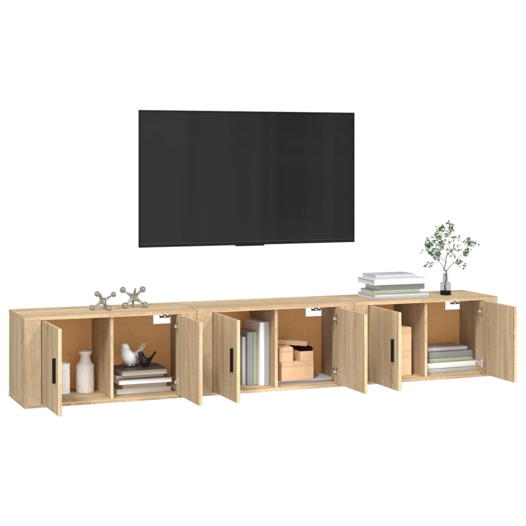 Wall-mounted TV cabinets, 3 pcs., oak, 80x34.5x40cm