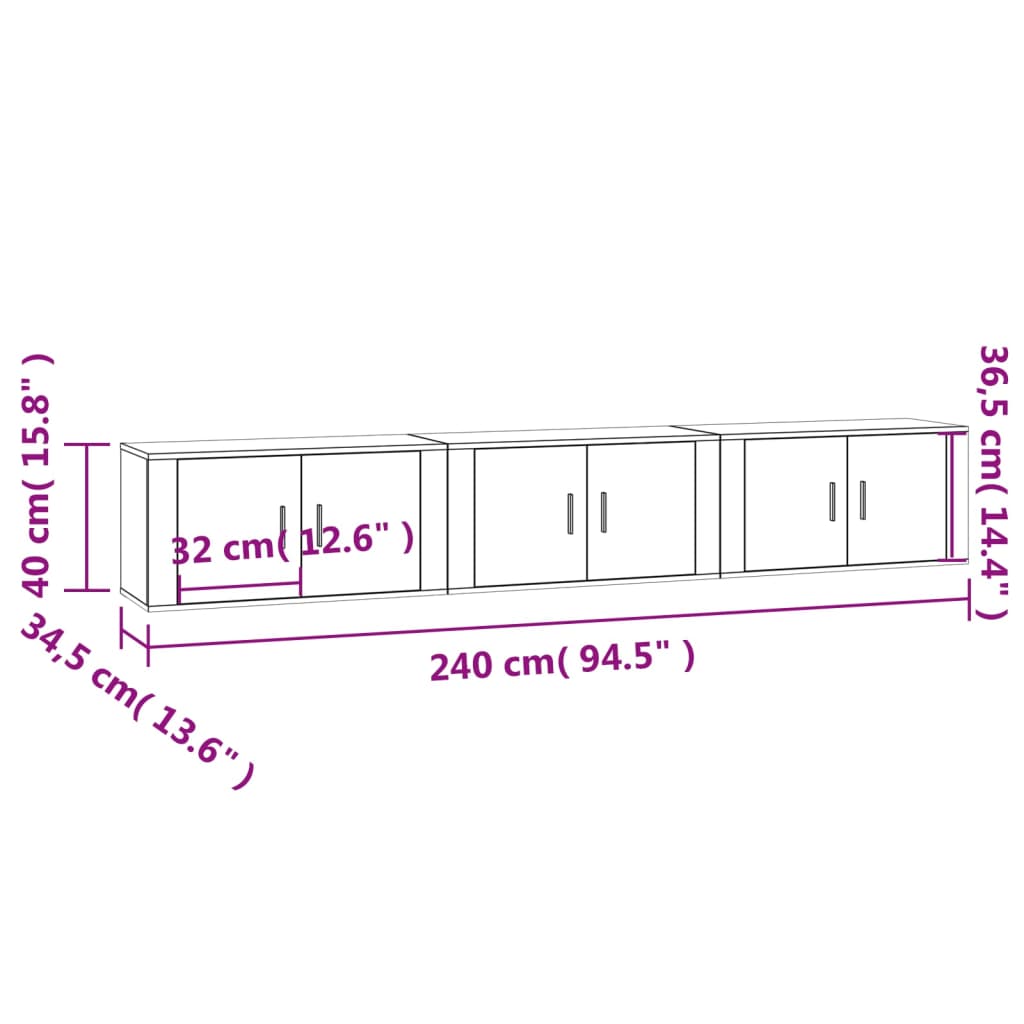 Wall-mounted TV cabinets, 3 pcs., oak, 80x34.5x40cm