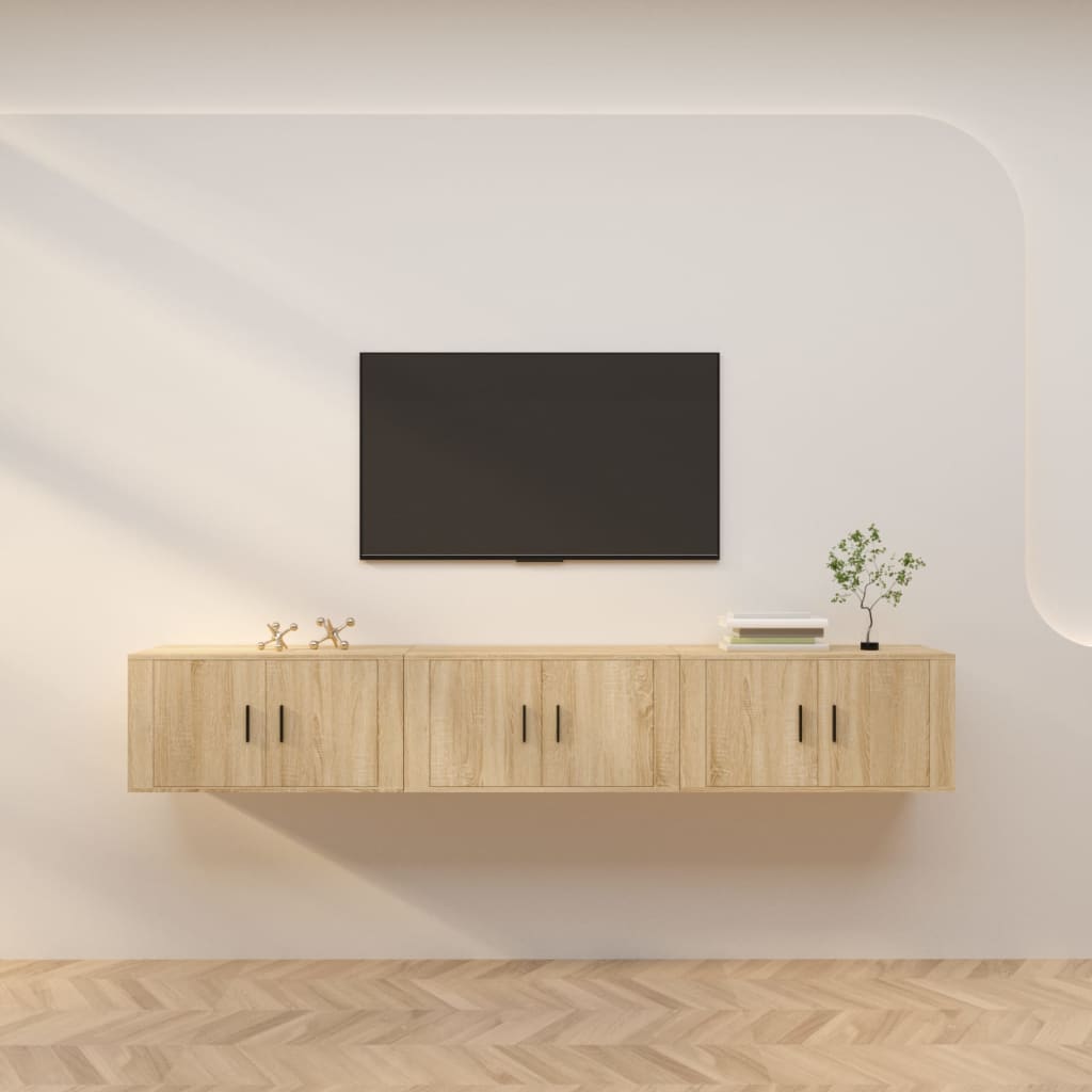 Wall-mounted TV cabinets, 3 pcs., oak, 80x34.5x40cm