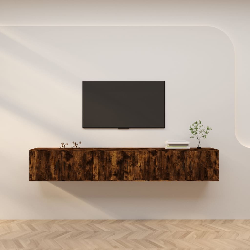 Sienas TV skapīši, 3 gab., dūmu ozolkoka, 80x34,5x40cm