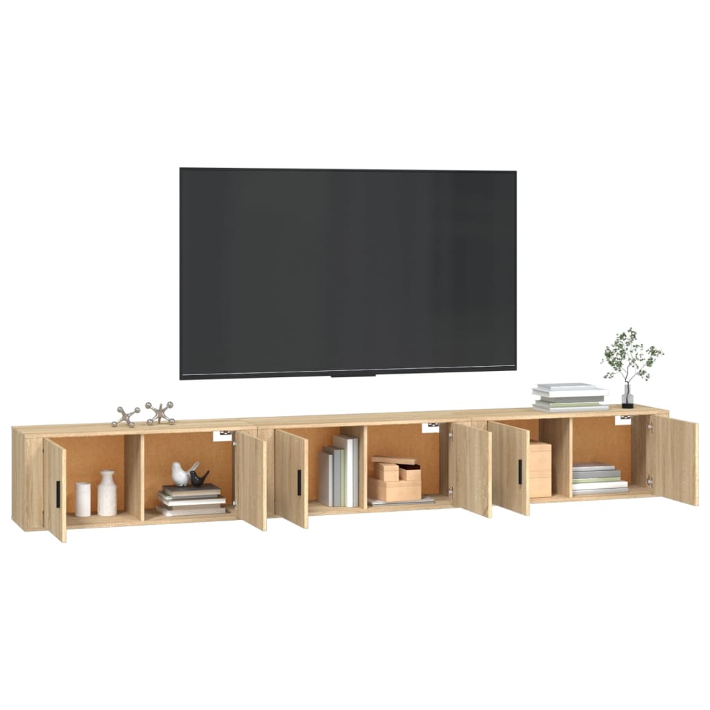 Wall-mounted TV cabinets, 3 pcs, oak, 100x34.5x40cm
