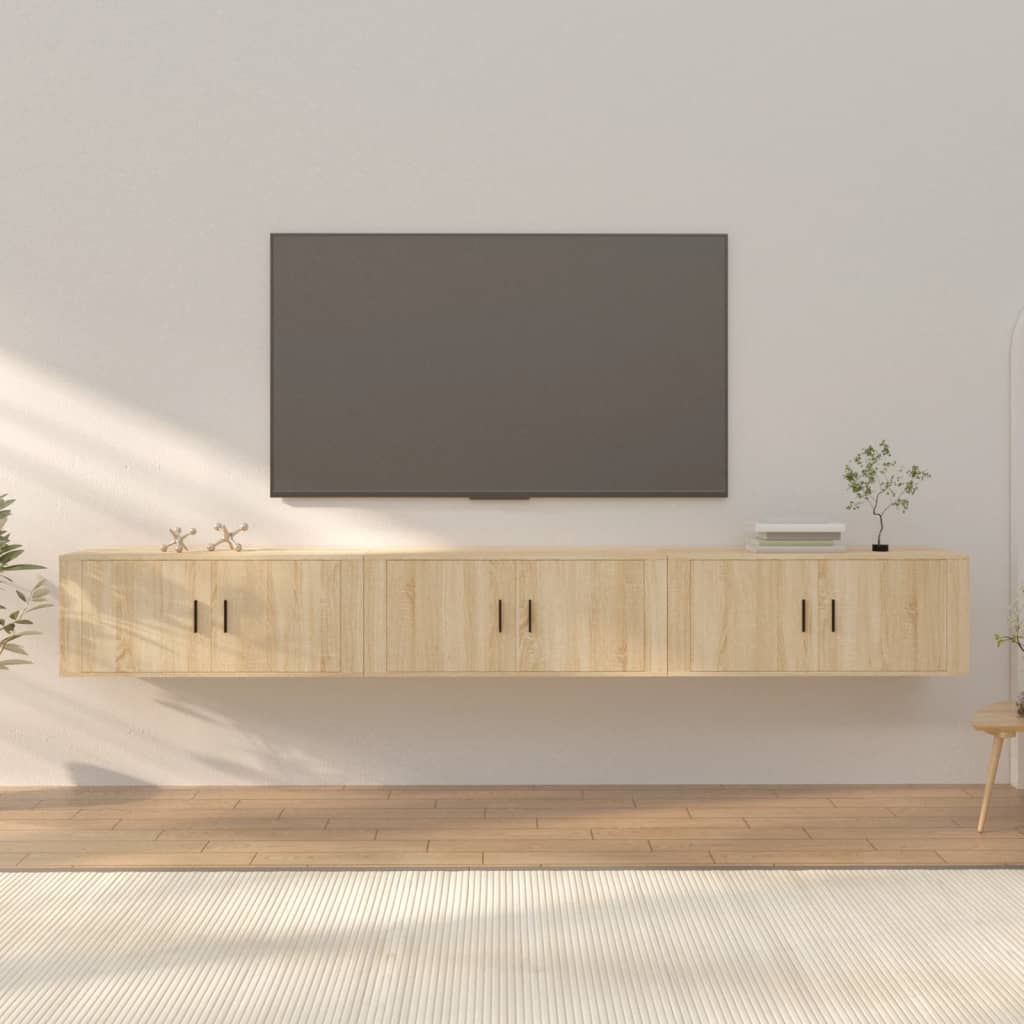 Wall-mounted TV cabinets, 3 pcs, oak, 100x34.5x40cm