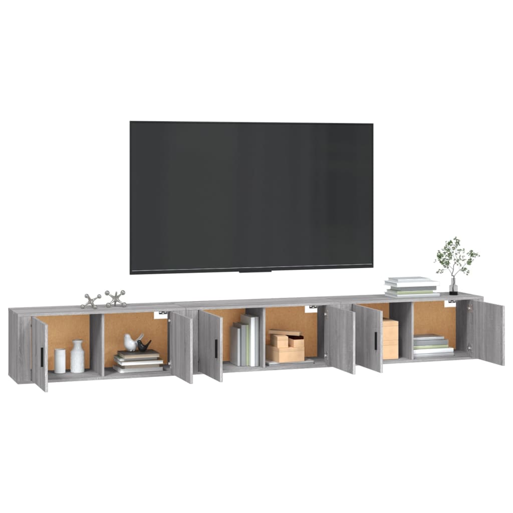 Sieninės TV spintelės, 3vnt., pilkos ąžuolo, 100x34,5x40cm