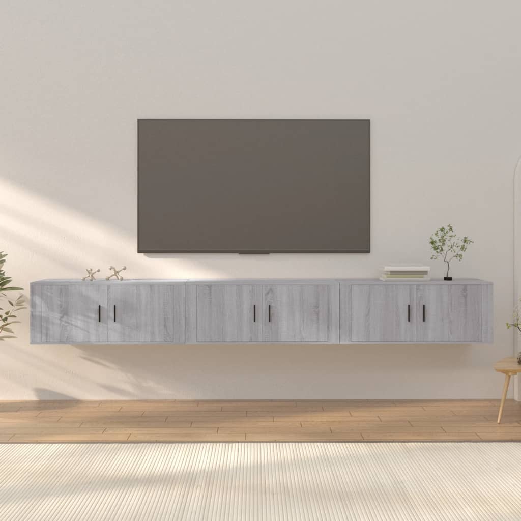 Sieninės TV spintelės, 3vnt., pilkos ąžuolo, 100x34,5x40cm