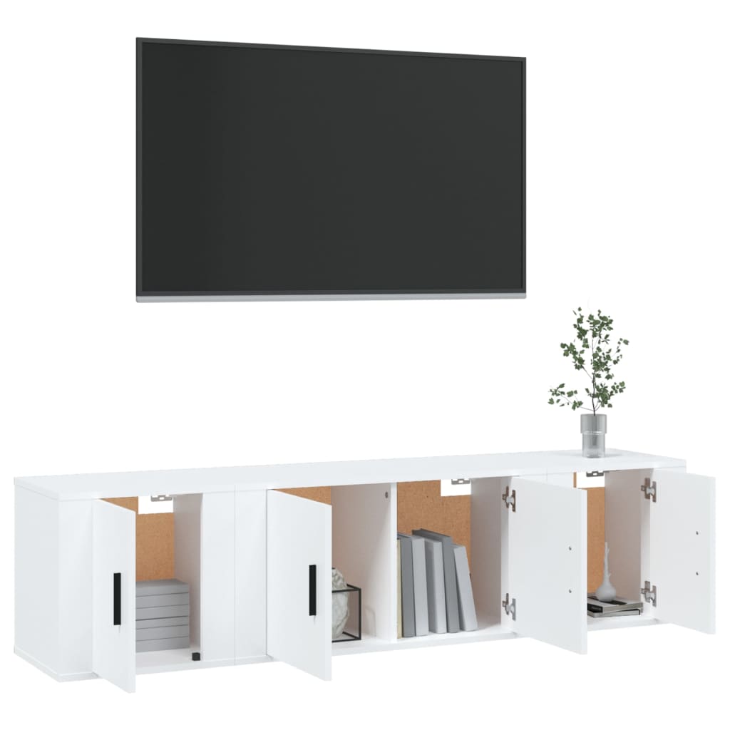 TV cabinet set, 3-piece, white, wood