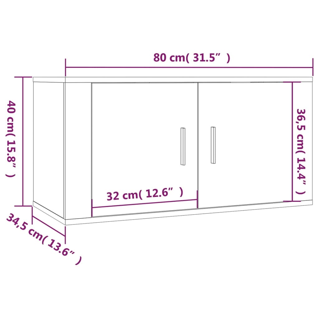 TV cabinet set, 3-piece, white, wood