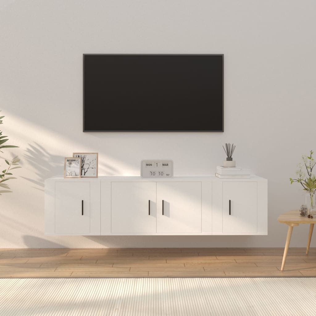 TV cabinet set, 3-piece, white, wood