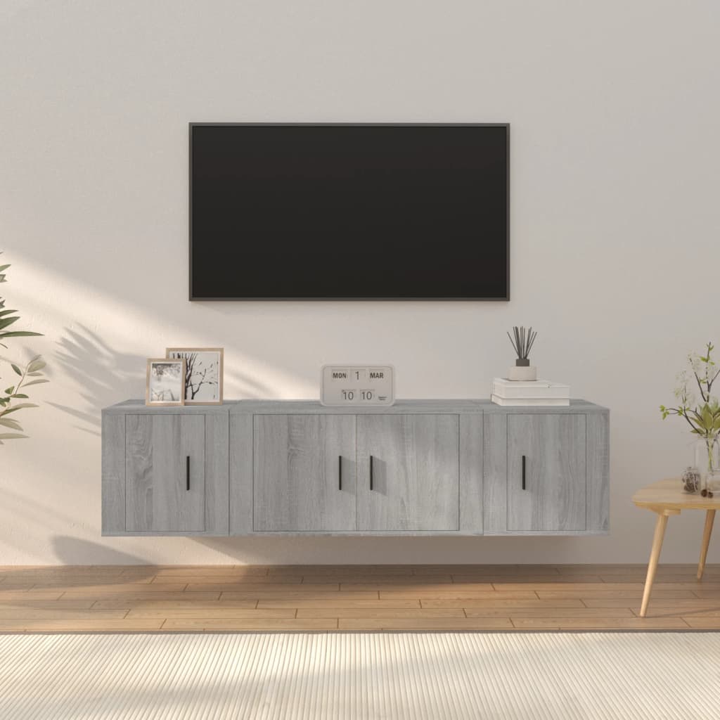 TV skapīšu komplekts, 3 daļas, pelēks ozols, koks