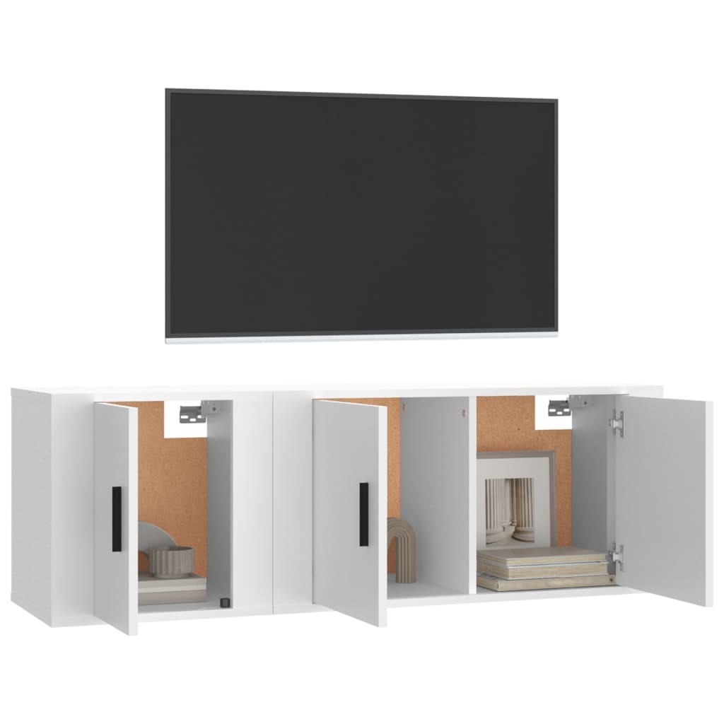 TV Cabinet Set, 2-Piece, White, Wood