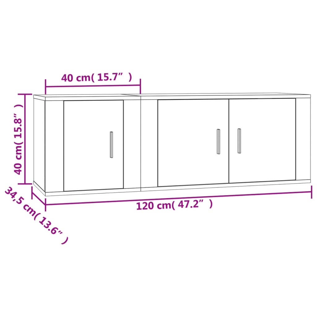 TV Cabinet Set, 2-Piece, White, Wood
