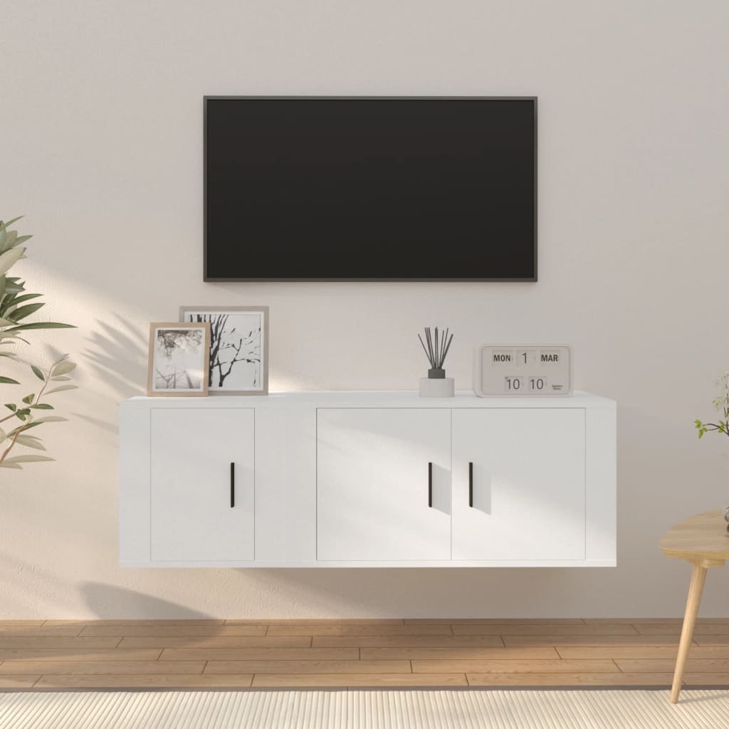 TV Cabinet Set, 2-Piece, White, Wood