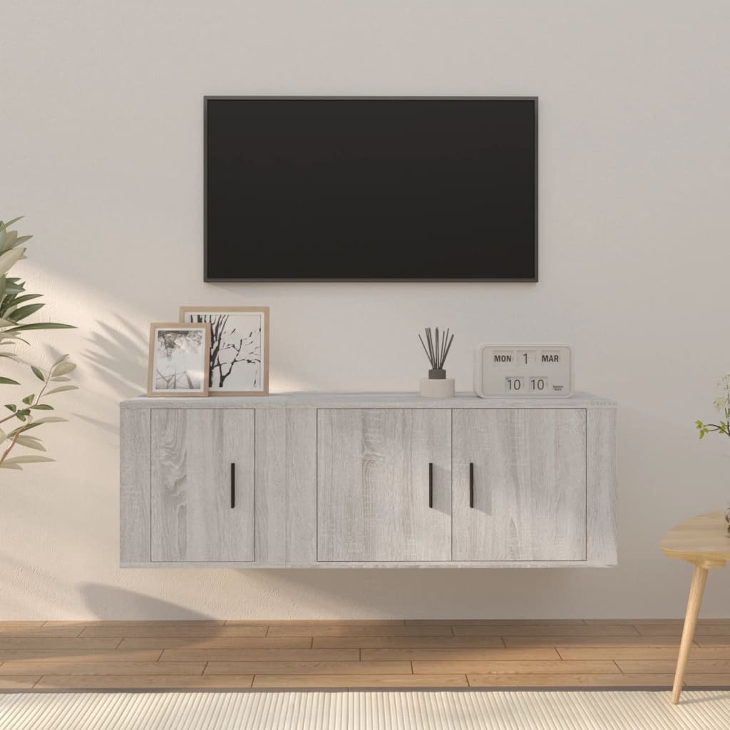 TV spintelių komplektas, 2 dalių, pilkas ąžuolo, mediena