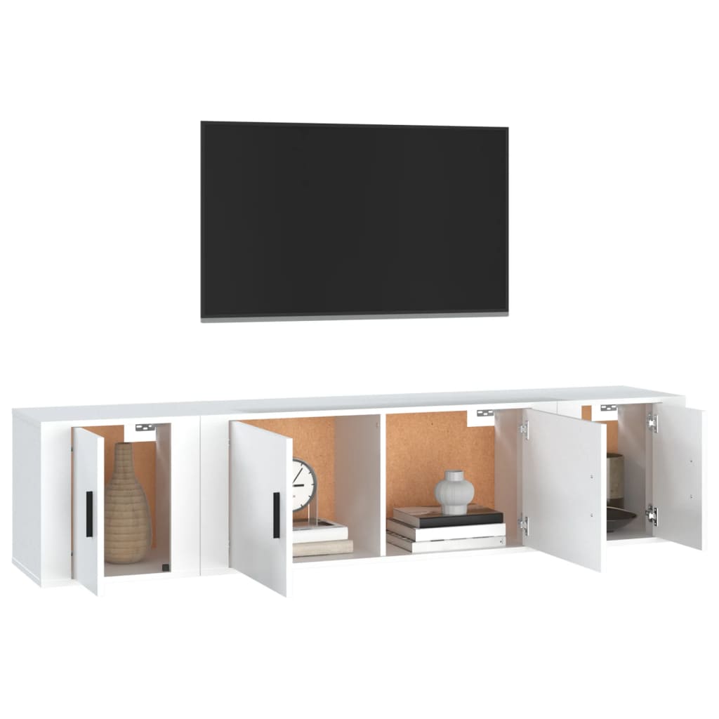 TV cabinet set, 3-piece, white, wood