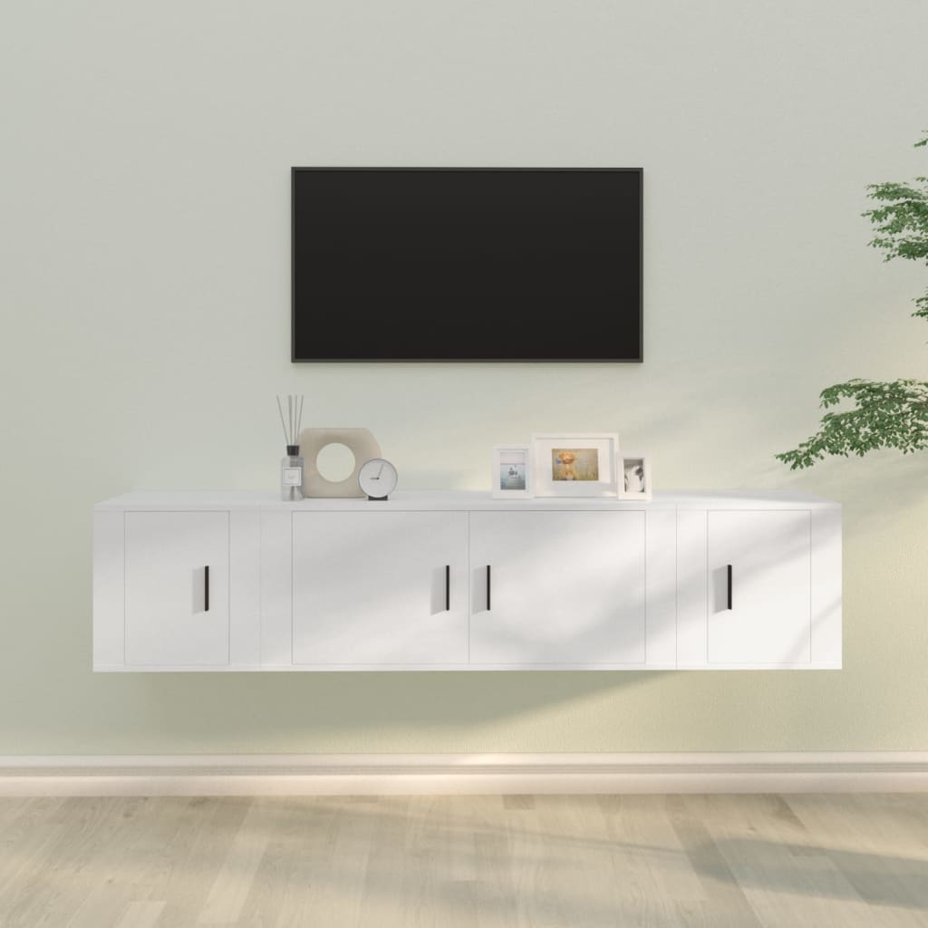 TV cabinet set, 3-piece, white, wood