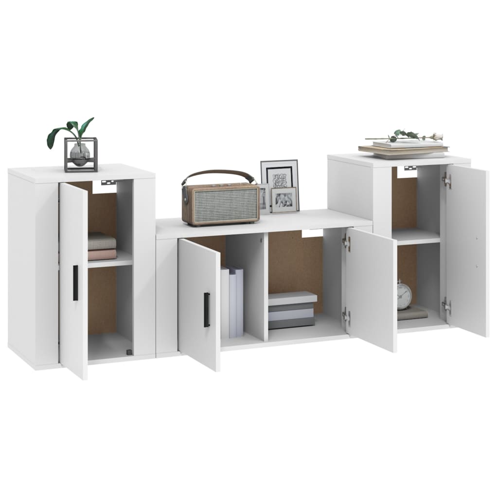 TV cabinet set, 3-piece, white, wood