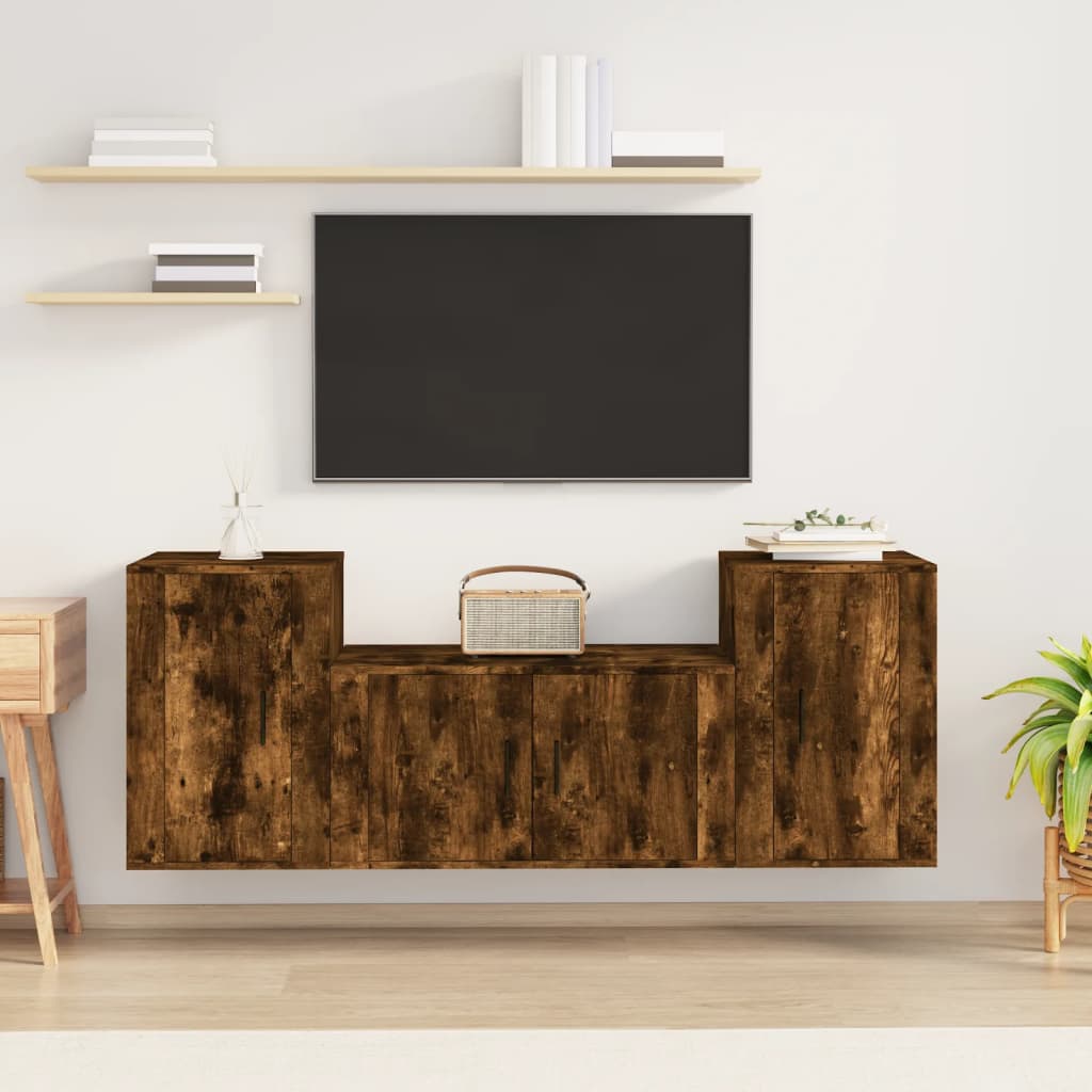 TV spintelių komplektas, 3 dalių, dūminio ąžuolo, mediena