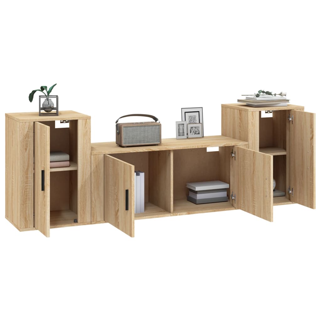 TV cabinet set, 3-piece, oak, wood
