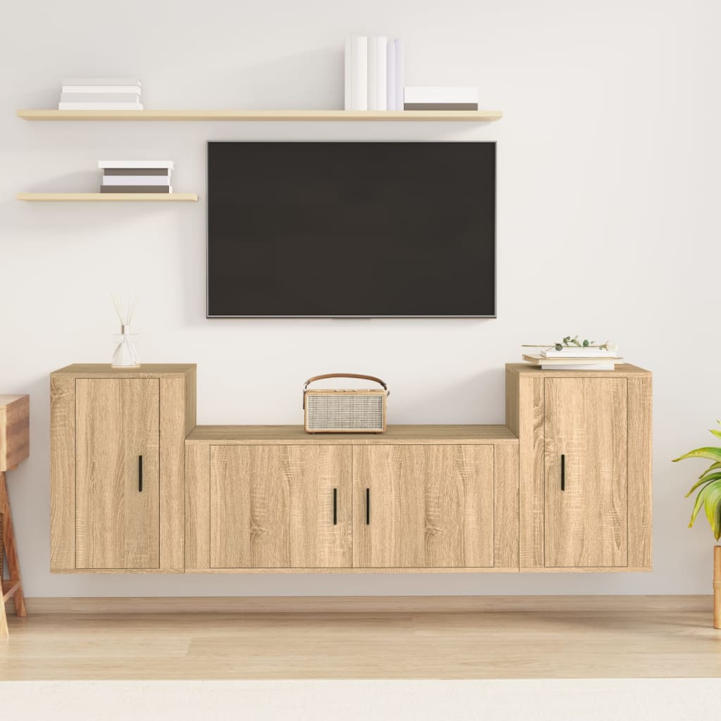 TV cabinet set, 3-piece, oak, wood