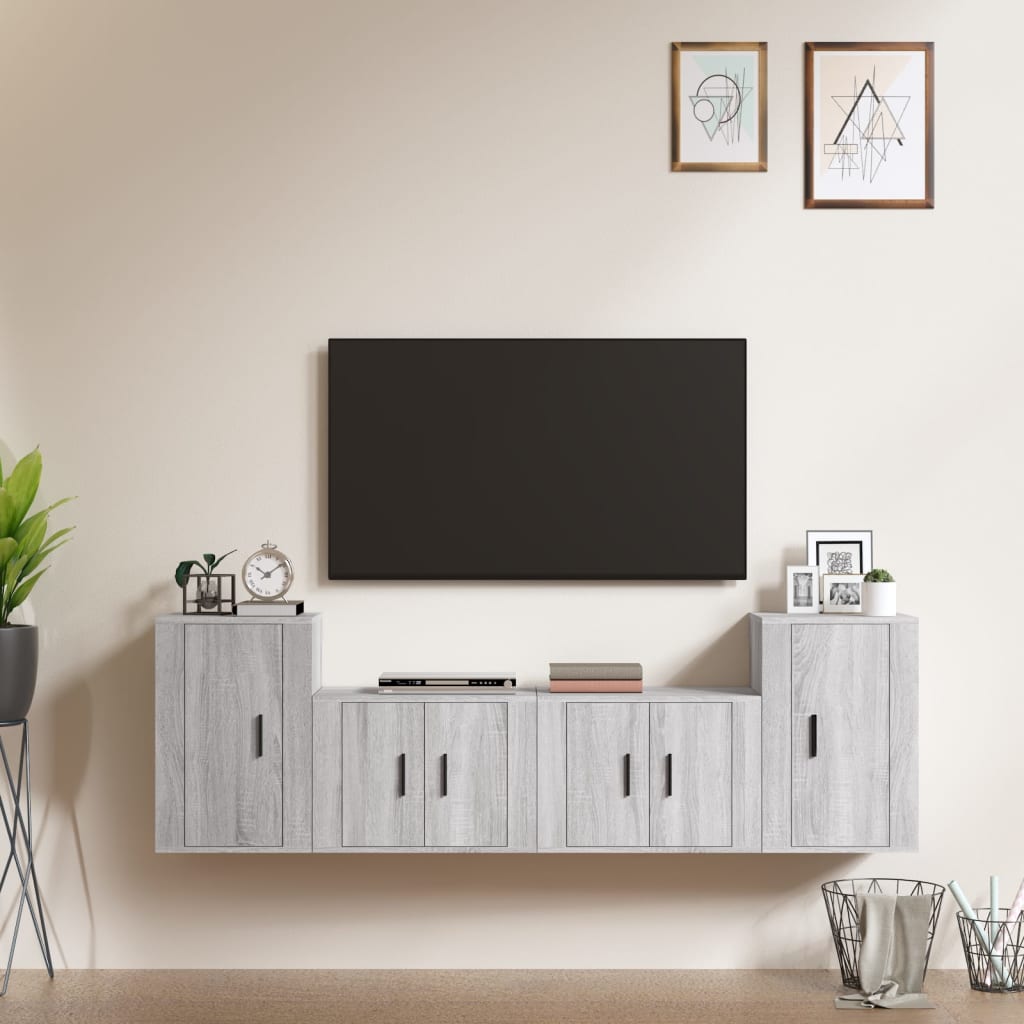 TV skapīšu komplekts, 4 daļas, pelēks ozols, koks