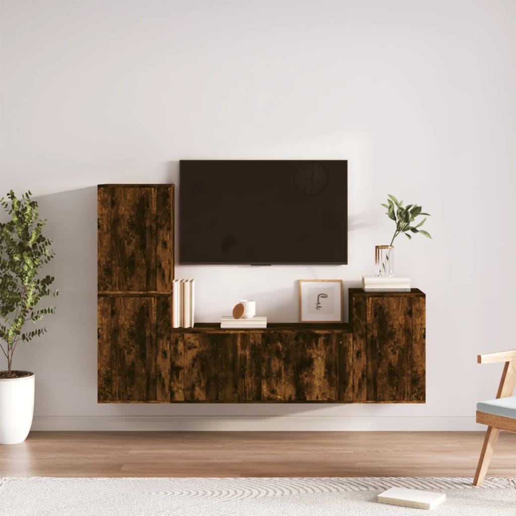 TV spintelių komplektas, 4 dalių, dūminio ąžuolo, mediena