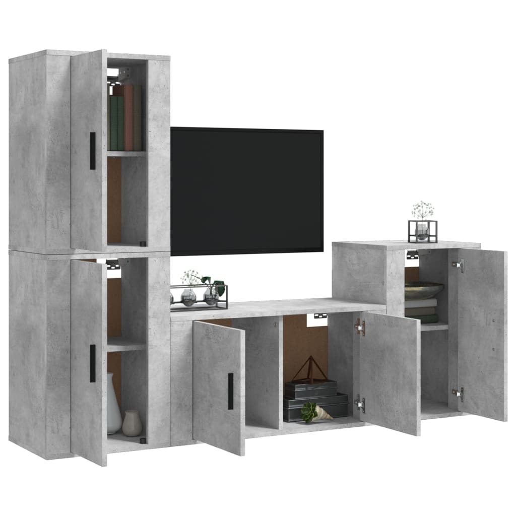 TV cabinet set, 4-piece, concrete grey, wood