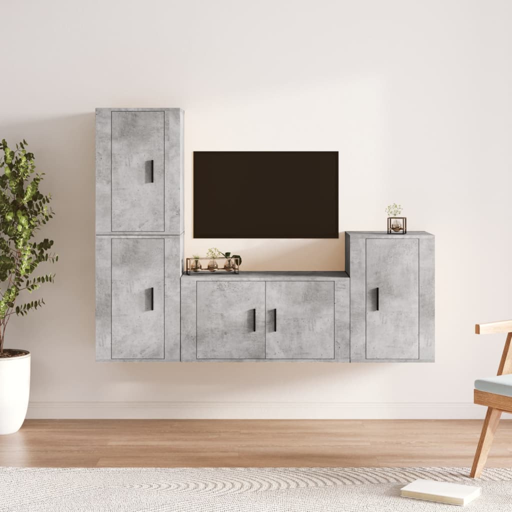 TV cabinet set, 4-piece, concrete grey, wood