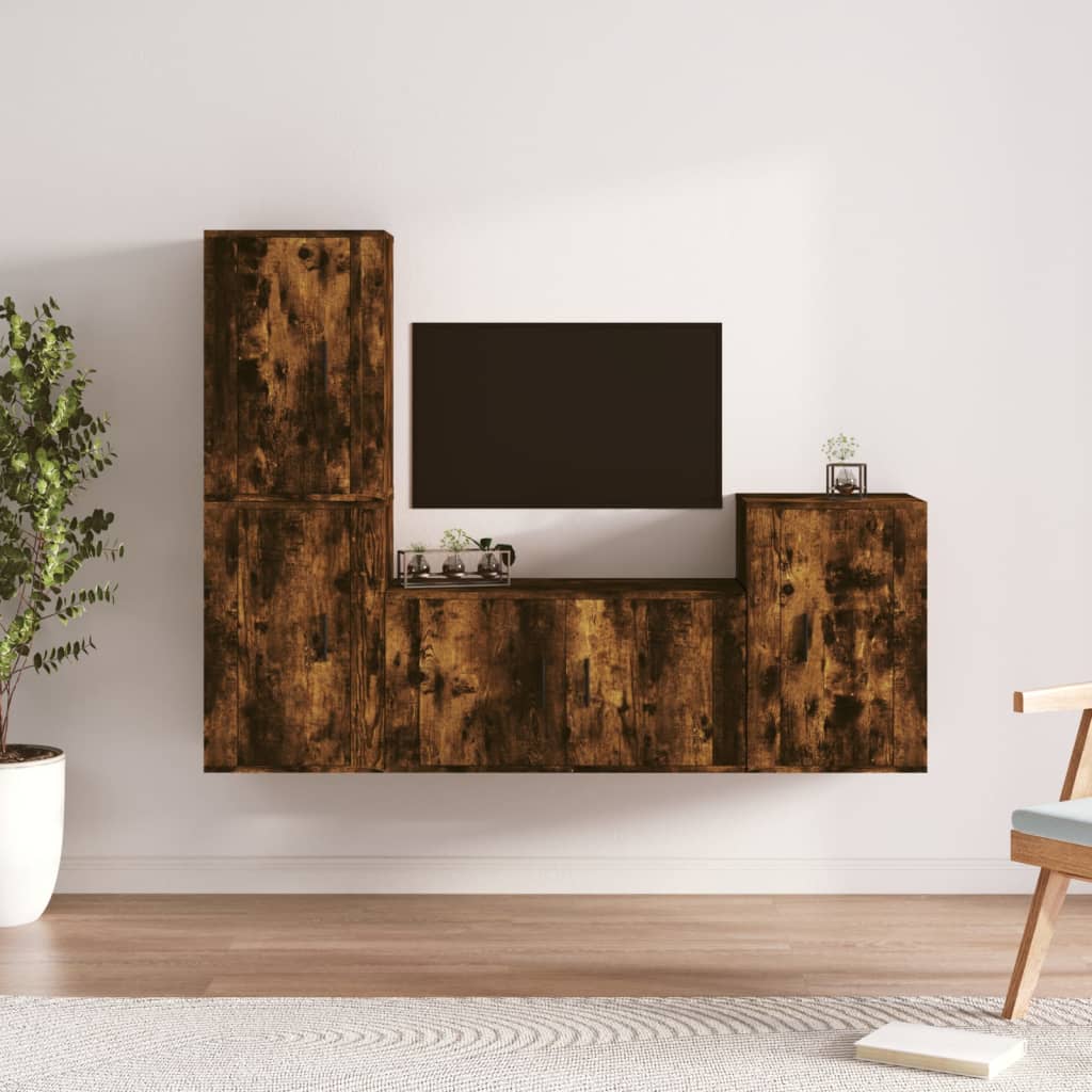 TV spintelių komplektas, 4 dalių, dūminio ąžuolo, mediena