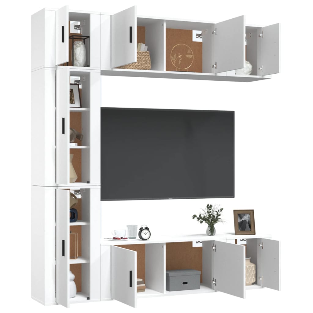 TV cabinet set, 7 pieces, white, wood