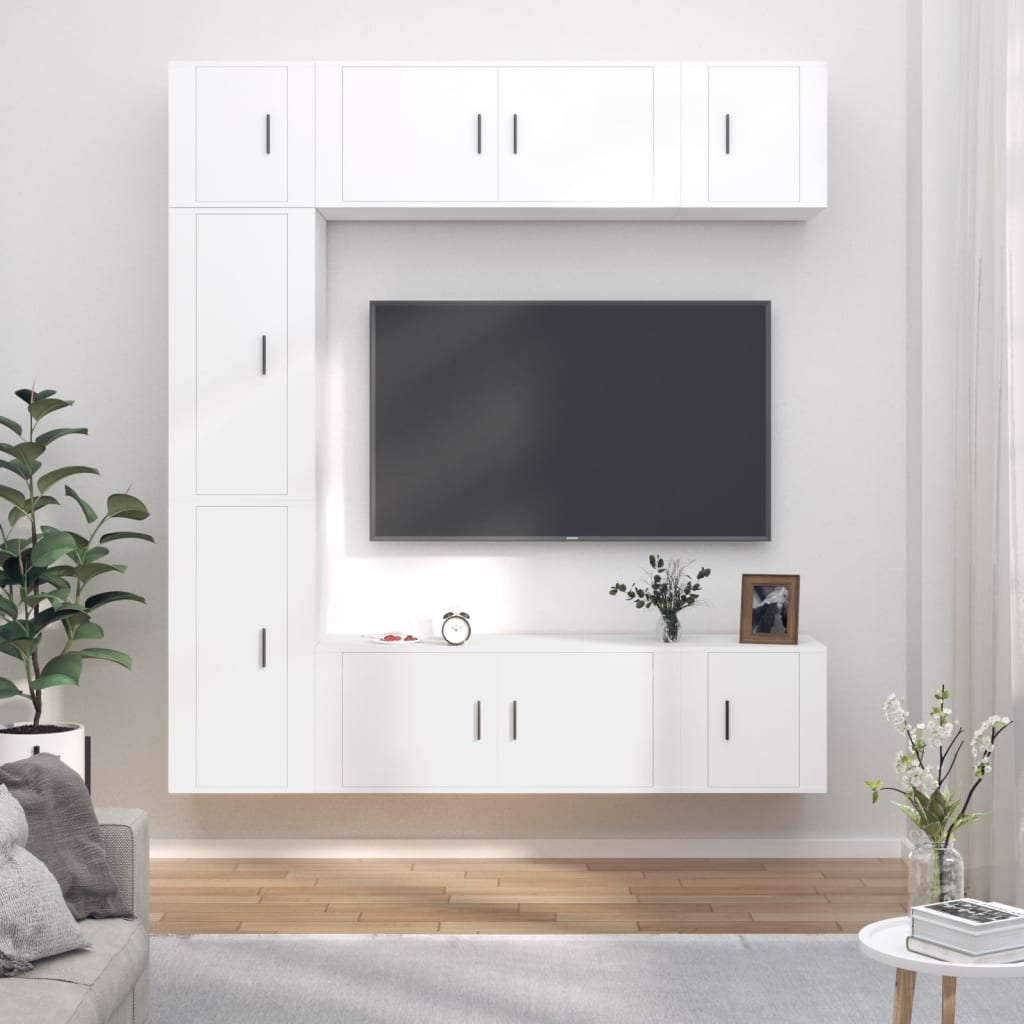 TV cabinet set, 7 pieces, white, wood