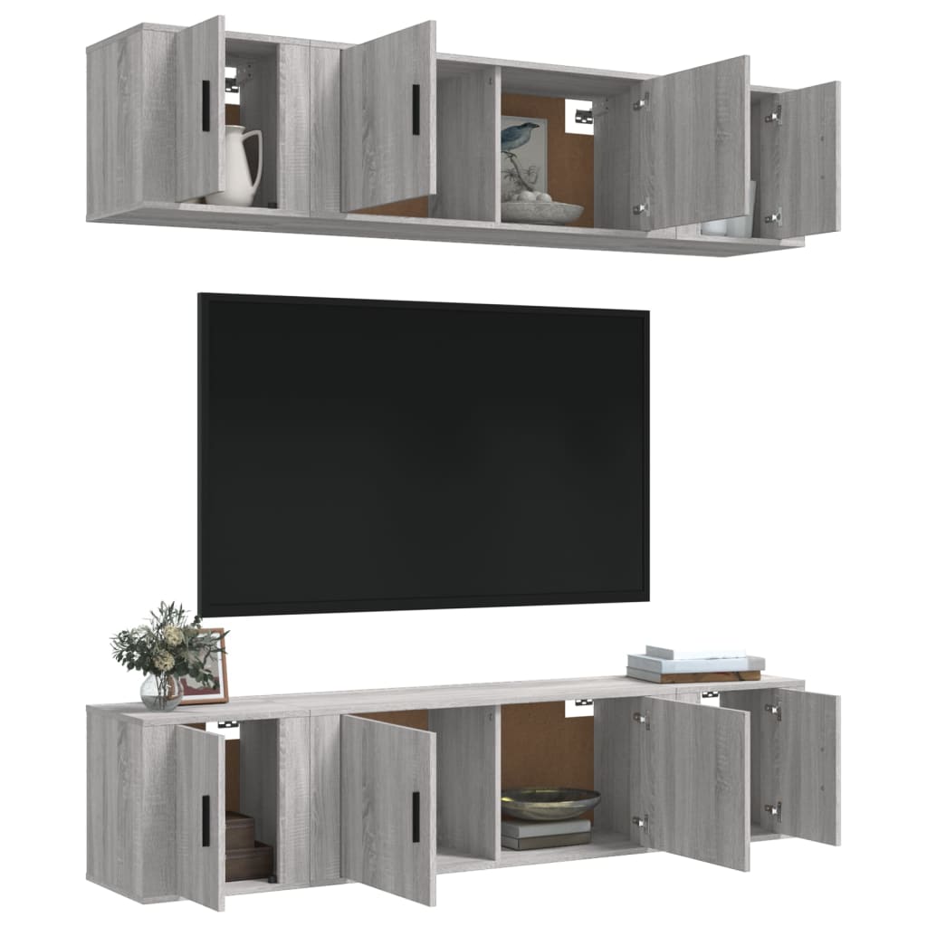 TV cabinet set, 6-piece, grey oak, wood