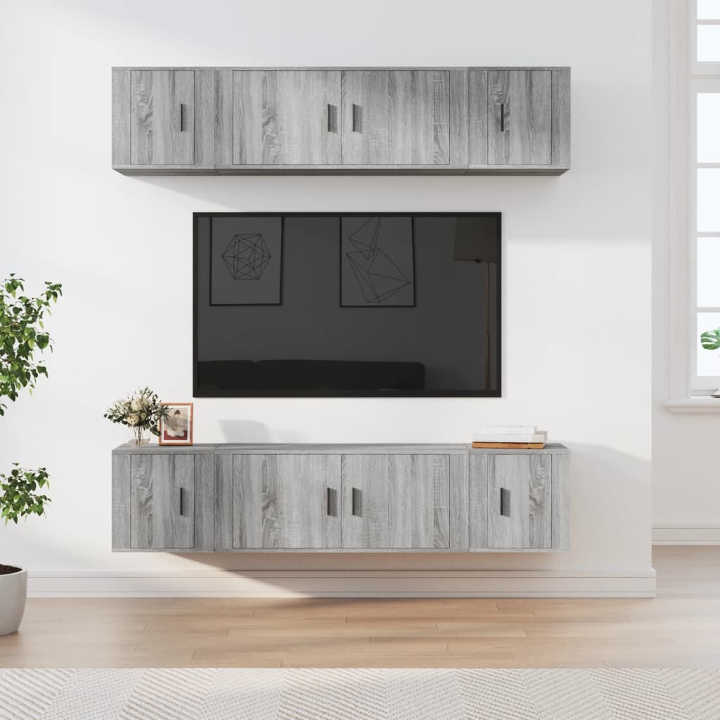 TV cabinet set, 6-piece, grey oak, wood