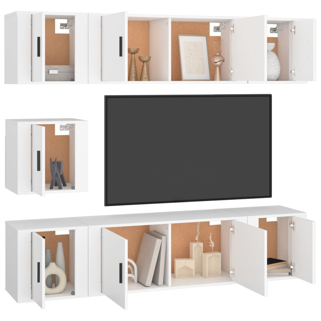 TV cabinet set, 7 pieces, white, wood