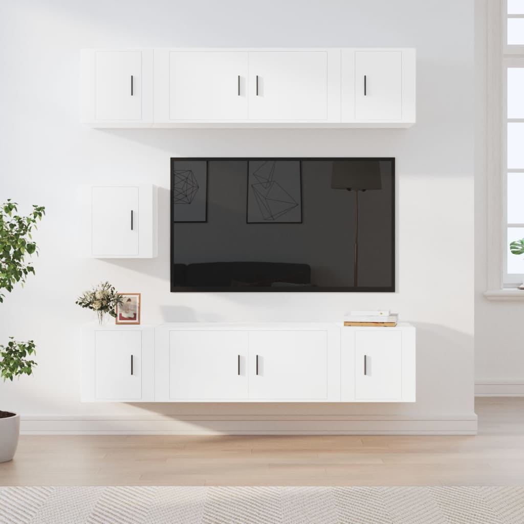 TV cabinet set, 7 pieces, white, wood