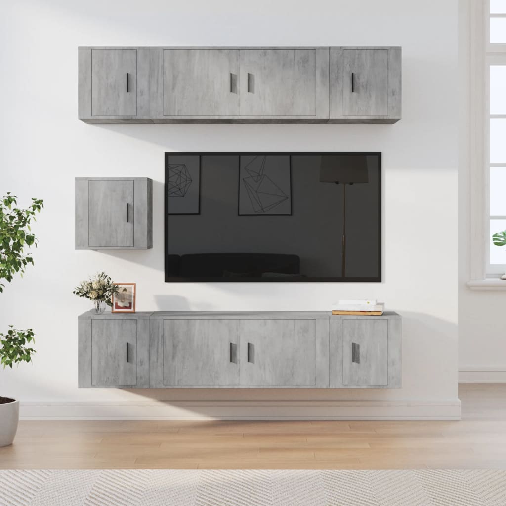 TV spintelių komplektas, 7 dalių, betono pilkas, mediena