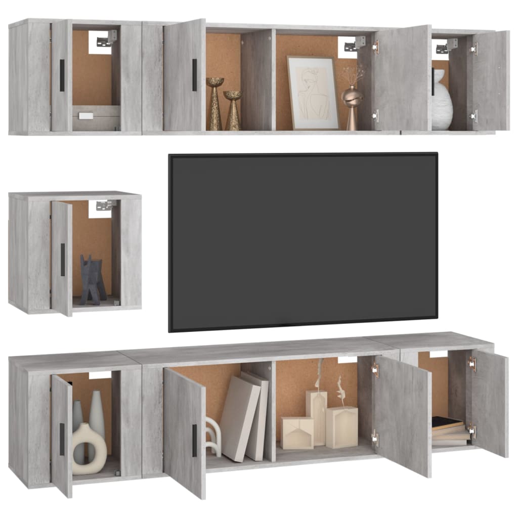 TV cabinet set, 7-piece, grey oak, engineered wood