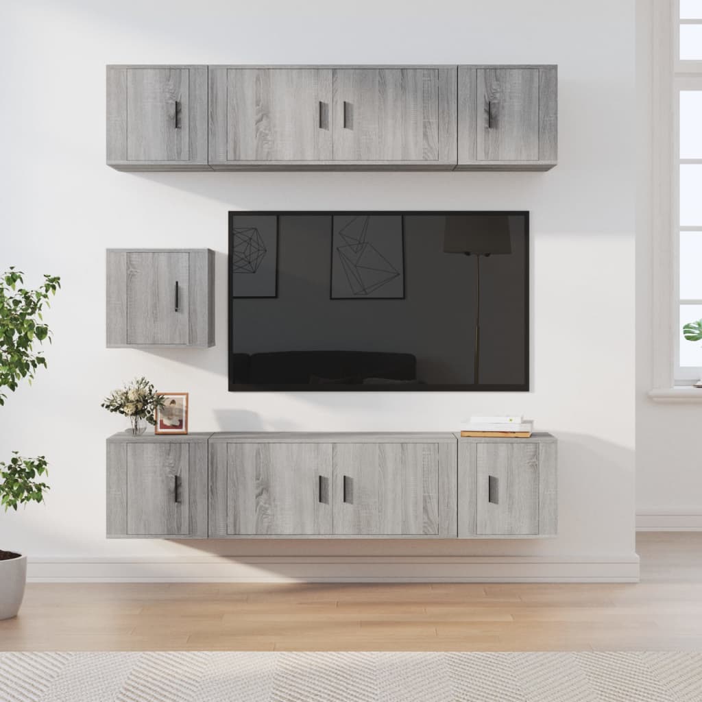 TV cabinet set, 7-piece, grey oak, engineered wood