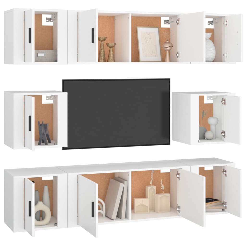 TV cabinet set, 8-piece, white, wood