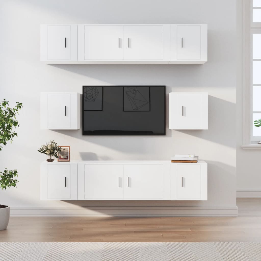 TV cabinet set, 8-piece, white, wood