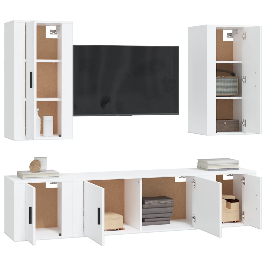 TV cabinet set, 5-piece, white, wood