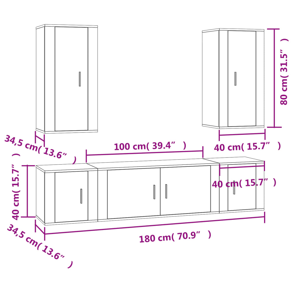 TV cabinet set, 5-piece, white, wood
