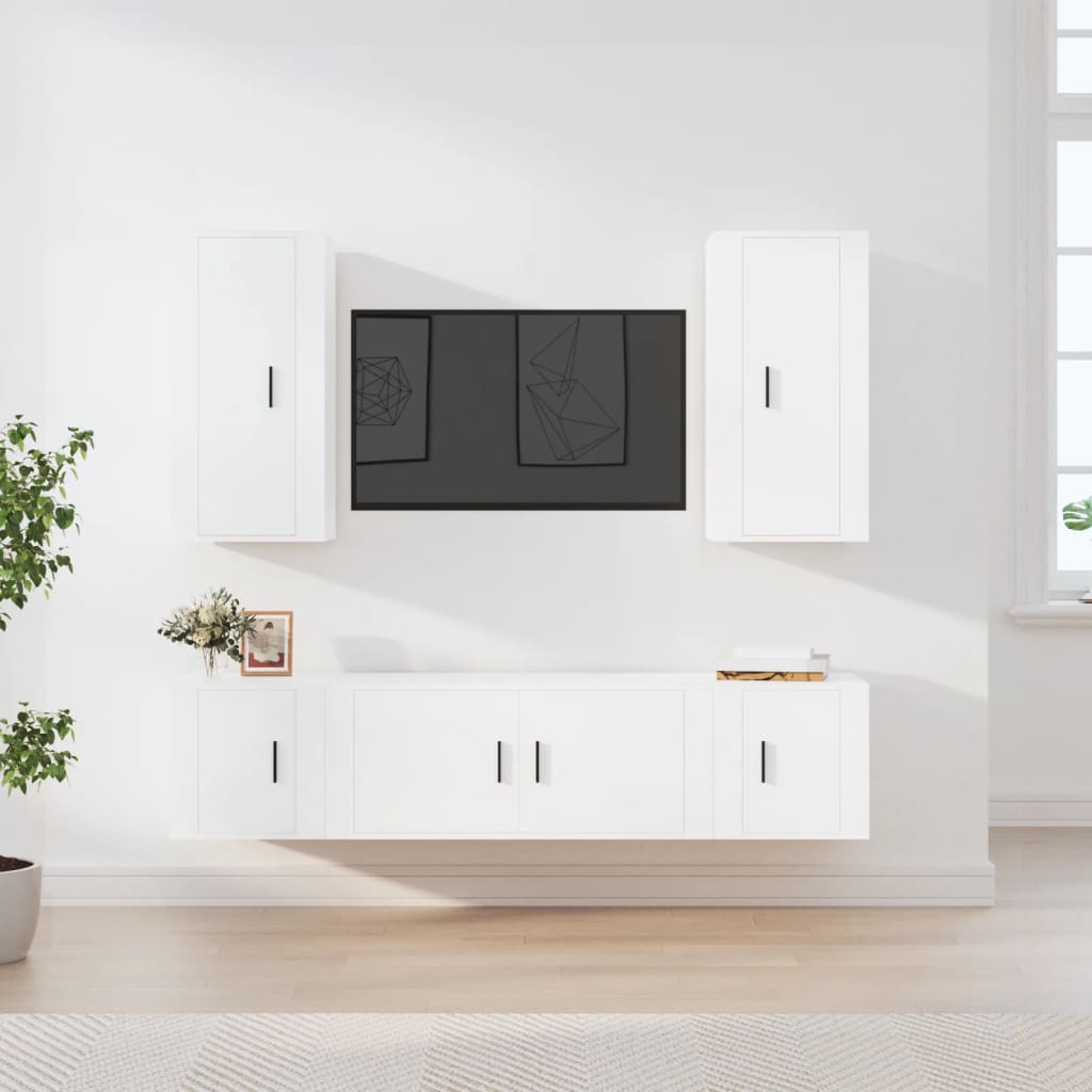 TV cabinet set, 5-piece, white, wood
