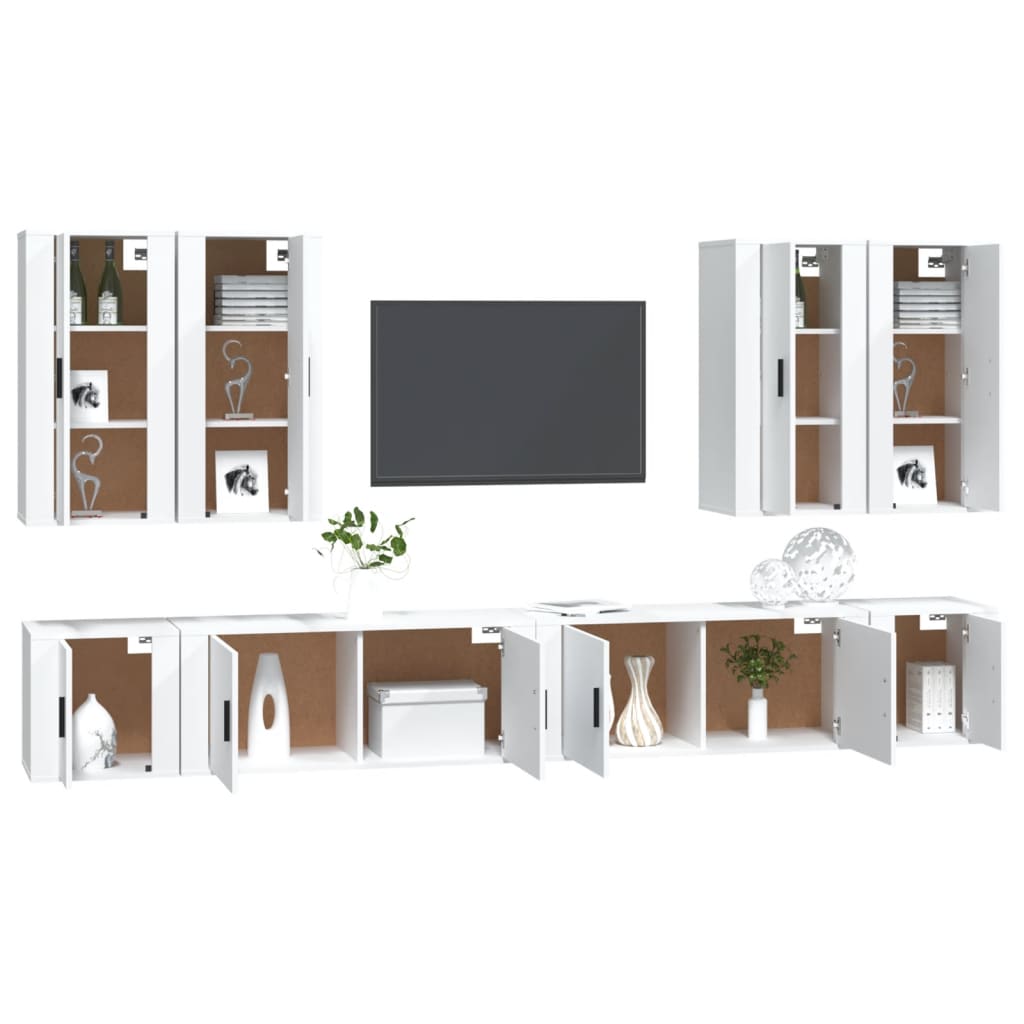 TV cabinet set, 8-piece, white, wood