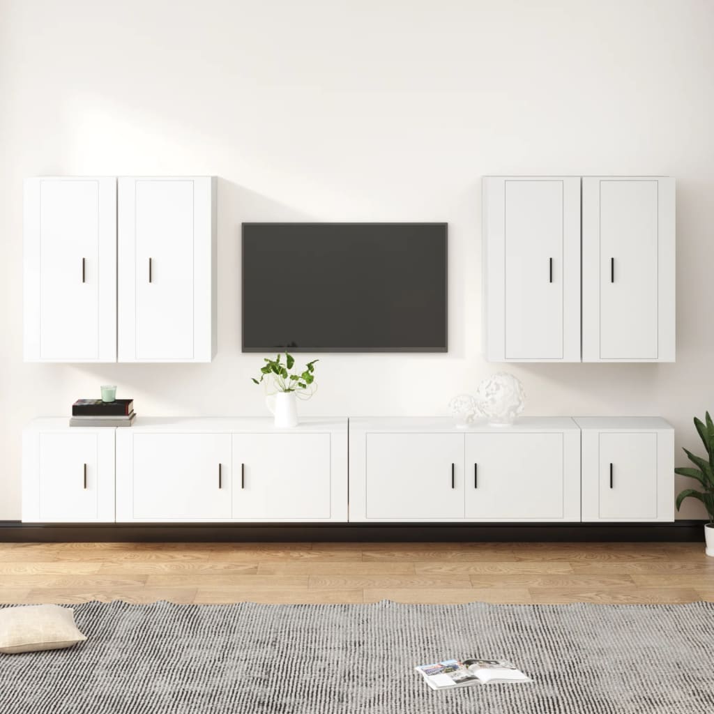 TV cabinet set, 8-piece, white, wood