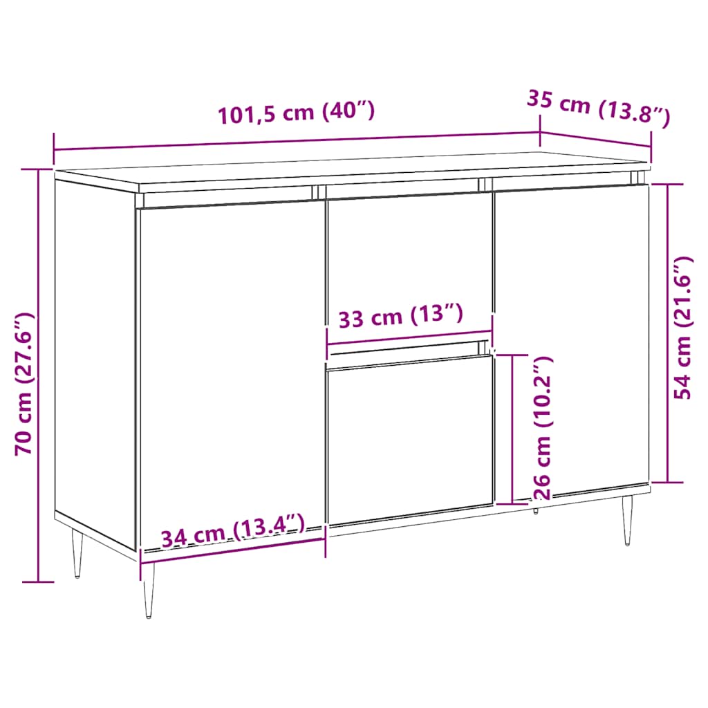 Sideboard, Sonoma oak, 104x35x70cm, engineered wood