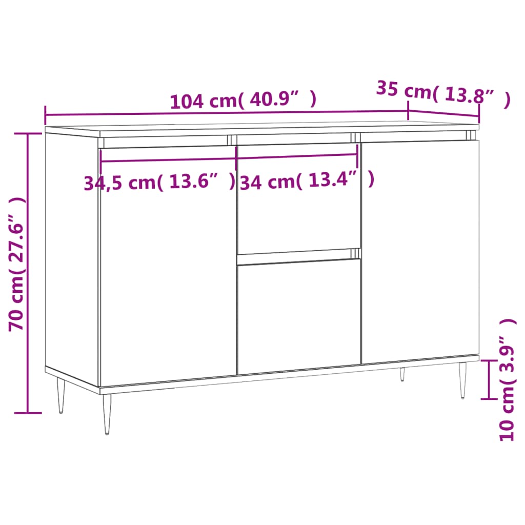 Sideboard, Sonoma oak, 104x35x70cm, engineered wood
