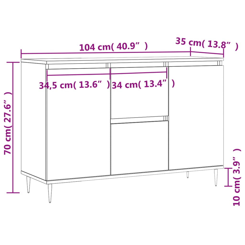 Sideboard, grey oak, 104x35x70cm, engineered wood