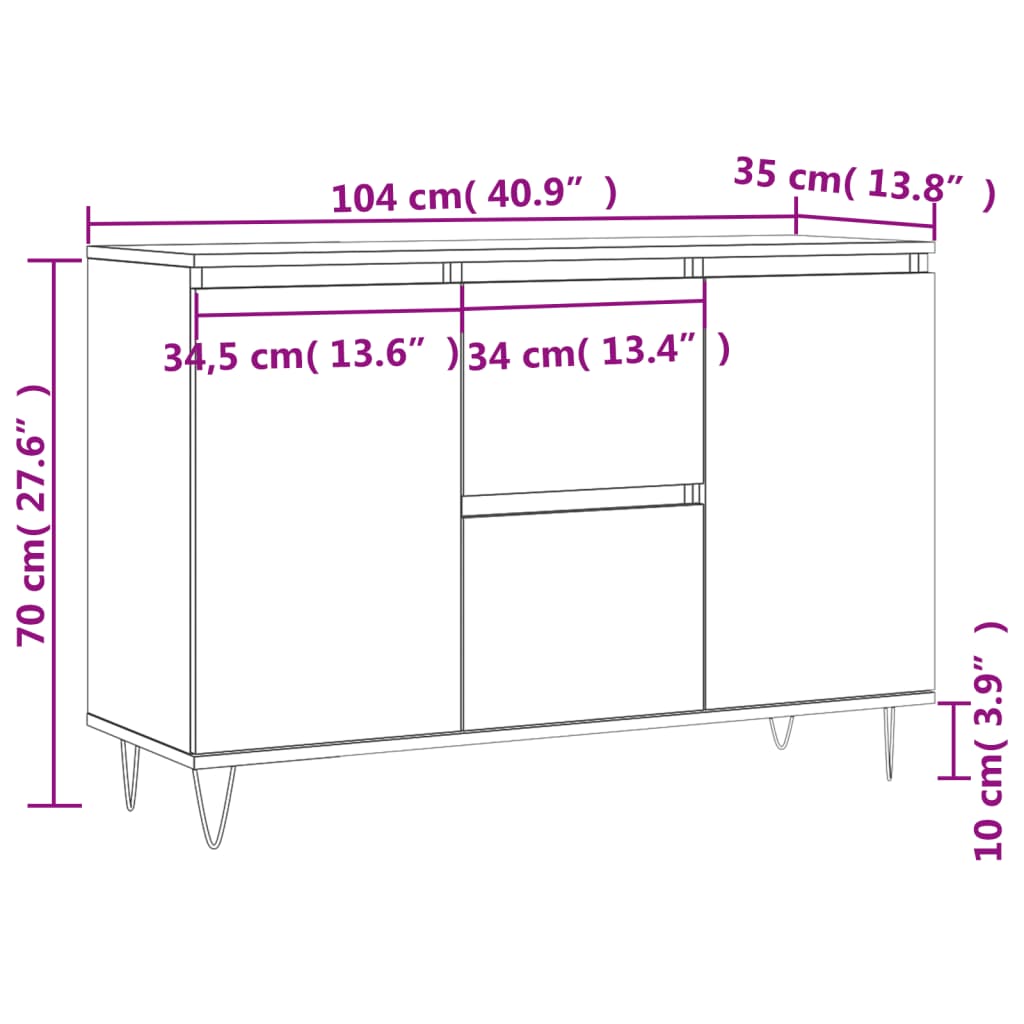 Sideboard, white, 104x35x70cm, engineered wood