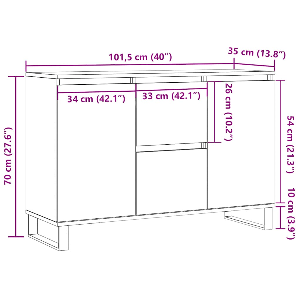 Sideboard, grey oak, 101.5x35x70cm, engineered wood