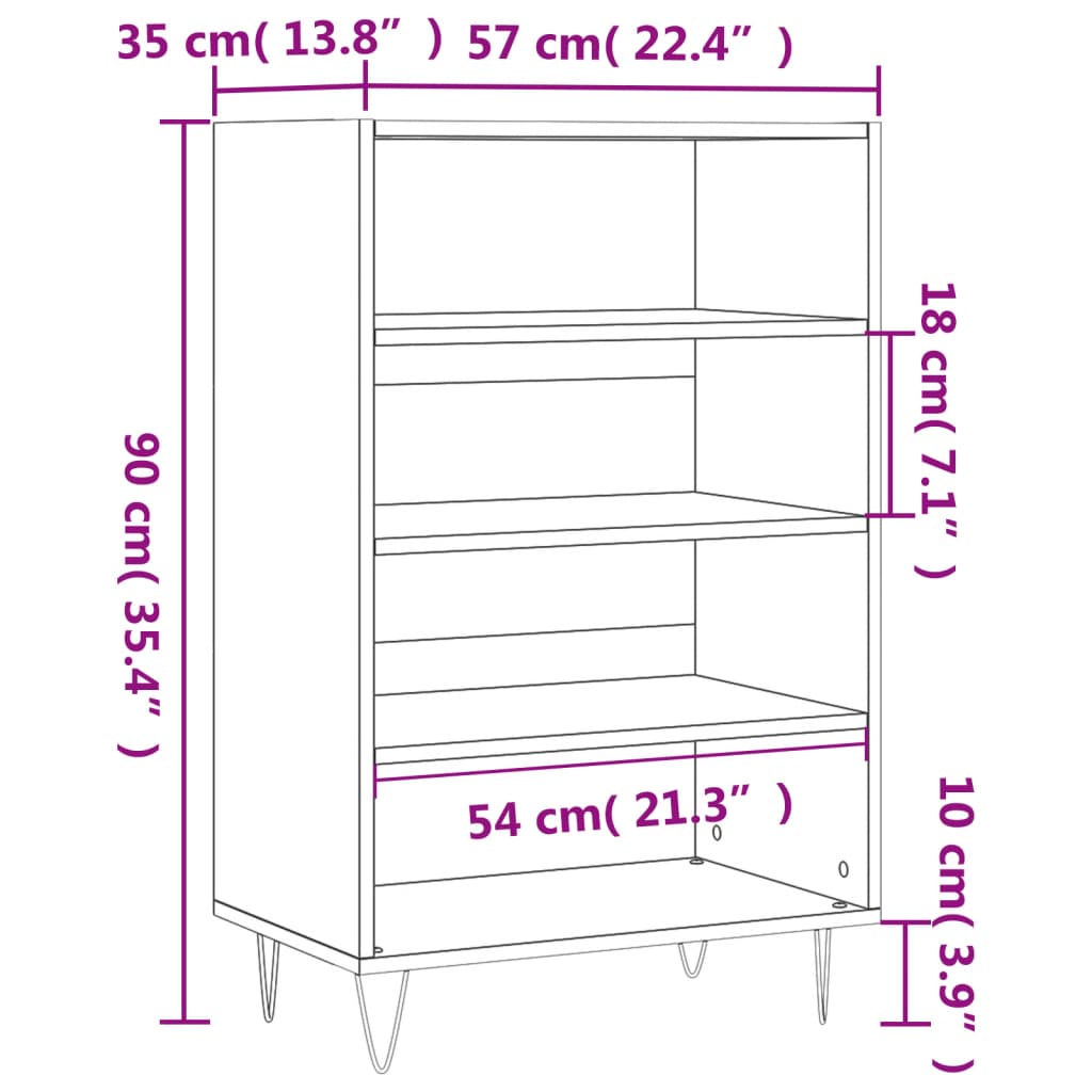 Chest of drawers, white, 57x35x90cm, engineered wood